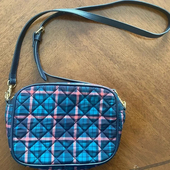 Talbots Women’s Tartan Plaid Quilted Crossbody Bag Adj Leather Strap & Trim EUC - Picture 3 of 11